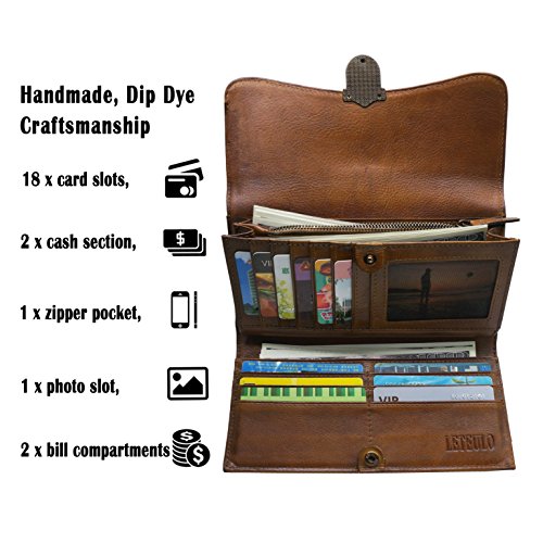 ORIREAL Women's Wallet Genuine Leather Ladies Dip Dye Wallet with 18 Card Slots Large Capacity Card Holder Cluth Purse2