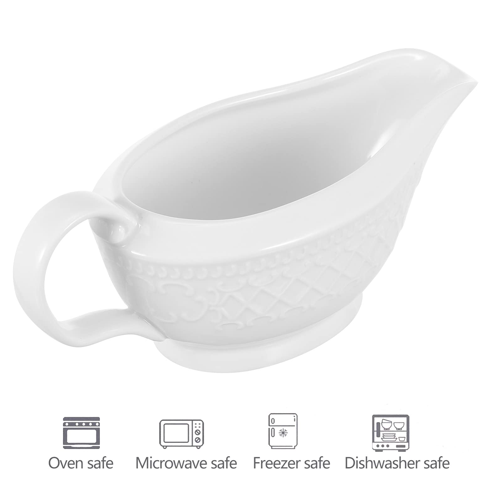 Cabilock Ceramic Gravy Boat Tomato Sauce Jug Seasoning Boat Ceramic Sauce Boat for Salad Dressings Creamer Broth Black Pepper White 200ml