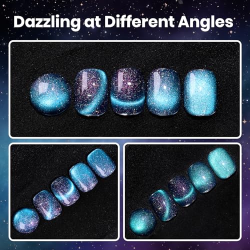Image of Beetles Cat Eye Gel Nail Polish - 15ML 9D Cat Eye Chameleon Blue Glitter Gel Polish Interstellar Mirage Blue Purple Magnetic Shimmer Effect Soak Off UV Salon DIY Manicure Gifts for Women