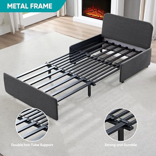 Image of BALUS 43 inch W Pull Out Sofa Bed Sleeper Couch with Pullout Beds, Convertible 2 in 1 Linen Single Sleepers Sofas Chair with Pillows and 3.9 inch Foldable Mattress for Small Space Apartment Loft, Dark Grey