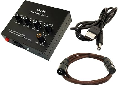 Balanced Dynamic Microphone Amplifier Music Audio Amplifier MIC-60 with 48V Phantom Power with XLR Cable