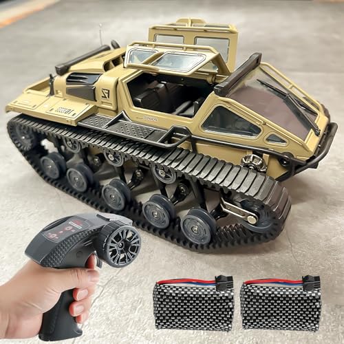 toylefun RC Military Tank Armored Fighting Car with LED Lights, 2.4G Remote Control, 1:16 Scale All-Terrain Vehicle, Dual Motor Drive, Door Open (【Yellow】 Full Proportional RC Tank with 2 Batteries)