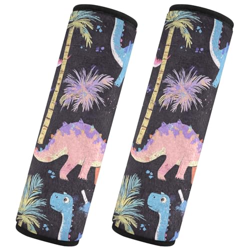 Seat Belt Covers 2 Pack Colorful Dinosaurs Car Seat Strap Covers Super Soft Palm Trees Car Seat Neck Cover for Boys Girls Adults Babies S
