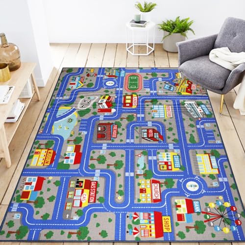Capslpad Kinder Teppich Spielmatte 150x200cm Waschbar Verkehr Straßenteppich rutschfest Große...