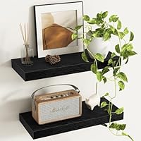 Fun Memories Deep Floating Shelves - 16" W x 9" D x 1.6" H Rustic Black Wall Shelf - Wall Mounted Shelves for Storage - Wooden Shelves with Invisible Brackets for Living Room, Farmhouse - Set of 2