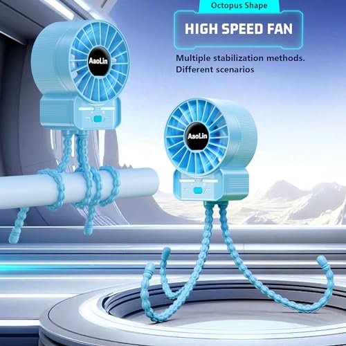 Image of 2 Pack Multifunctional Portable Stroller Fan 4 Speed 6600rpm High Speed Usb Rechargeable Personal Mini Handheld Fan Extended Tripod for Desktop Winding Kids Bed Treadmill Bike Golf Cart Outdoor Travel