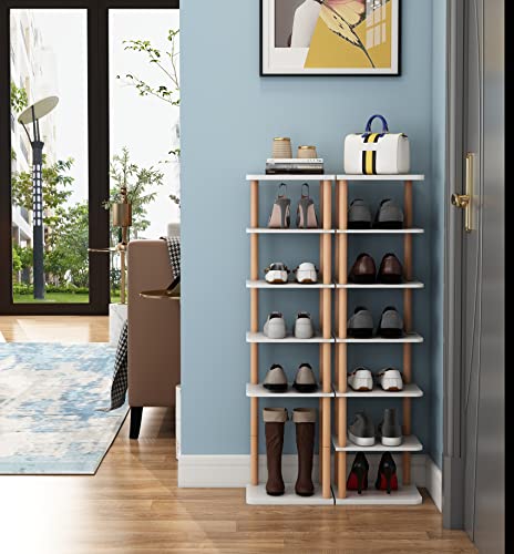 Lucknock 7 Tiers Vertical Shoe Rack, Narrow Shoe Organizer, Stylish Wooden Shoe Storage Stand, Space Saving Shoe Shelf, Shoe Tower, Free Standing Shoe Racks For Entryway, No-Tool Assembly, White. #TOP3