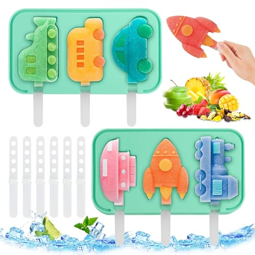 2 Stück Eisformen Eis am Stiel,Eisformen Kinder,Fahrzeug Eisformen Silikon,Popsicle Formen,Silikon Gefrorene Eisform,DIY Ice Lolly Mould,DIY Kreative Eisform,Hausgemachte Eis am Stiel für DIY Eis