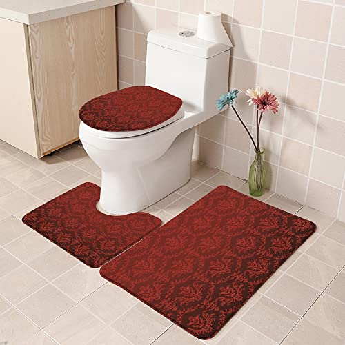 Badezimmer Set, rutschfeste Badematte und WC-Vorleger-Set, Antikes Blumenmuster mit barocken königlichen Renaissance… – Bild 4