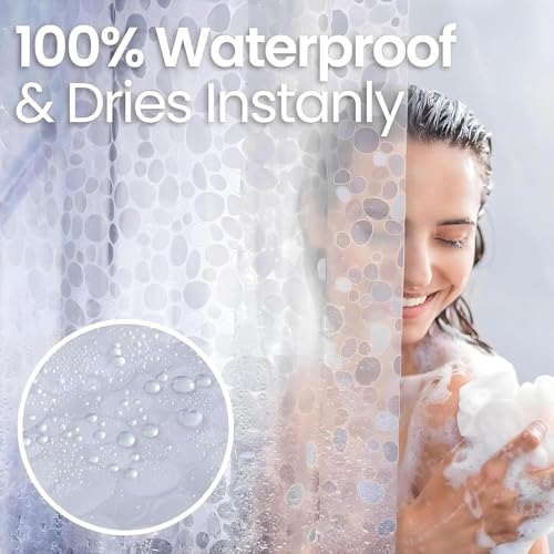 Image of Shower Curtain 7 Feet | Waterproof PVC Bathroom Curtain with 8 Rings | Transparent Stone Print Bathtub Curtain | Extra Long Bathroom Liner, Waterproof & Easy to Clean (Transparent,Pack of 2)
