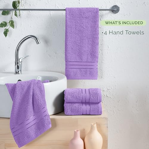 Image of Elegant Comfort Three Line Popcorn Towel Set for Bathroom 16 x 28 inches, Premium Hotel Quality 4-Pack Hand Towels, 100% Turkish Cotton, Soft and Durable, Quick Dry and Highly Absorbent, Lavender