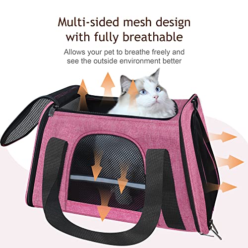 HiCaptain Transporttasche für Katzen Faltbar, mit Schultergurt, Weich Gepolstert, Transportbox für kleine Hunde Welpen bis 7kgs (Pink)-46 x 29 x 30 cm