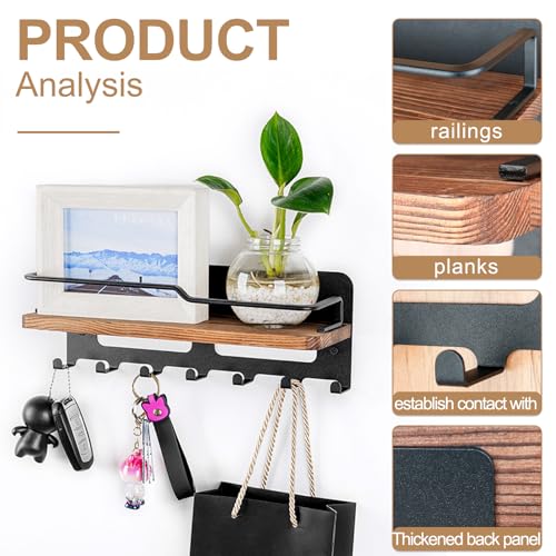 JiangLin Schlüsselbrett Holz mit Ablage, Dekoratives Schlüsselhalter, Schlüsselablage Wand mit 7 Schlüsselhaken, Schlüsselbrett Holz für für Eingang, Flur, Wohnzimme