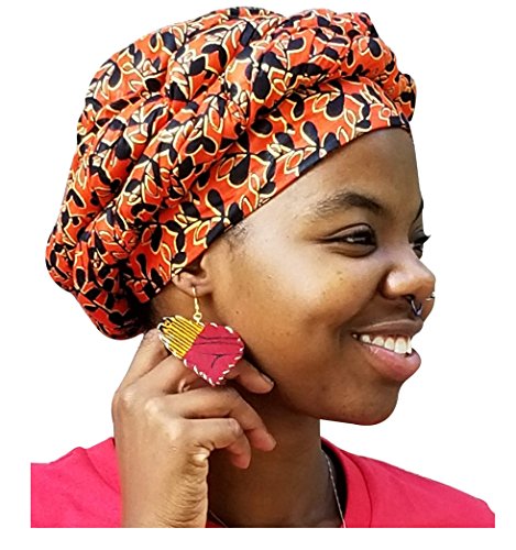 Dupsie's Orange Leaf African Print Ankara Modu Hat Pre-tied Head Wrap2