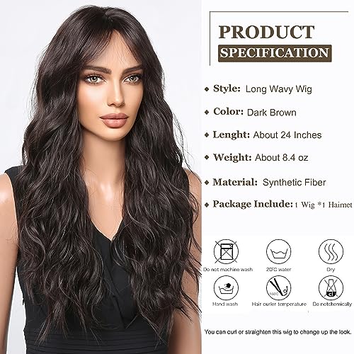 Esmee Long Wavy Dark Brown Wigs for Women Natuaral Synthetic Hair Heat Resistant Brunette Wig for Daily Party Cosplay Use - Image 2