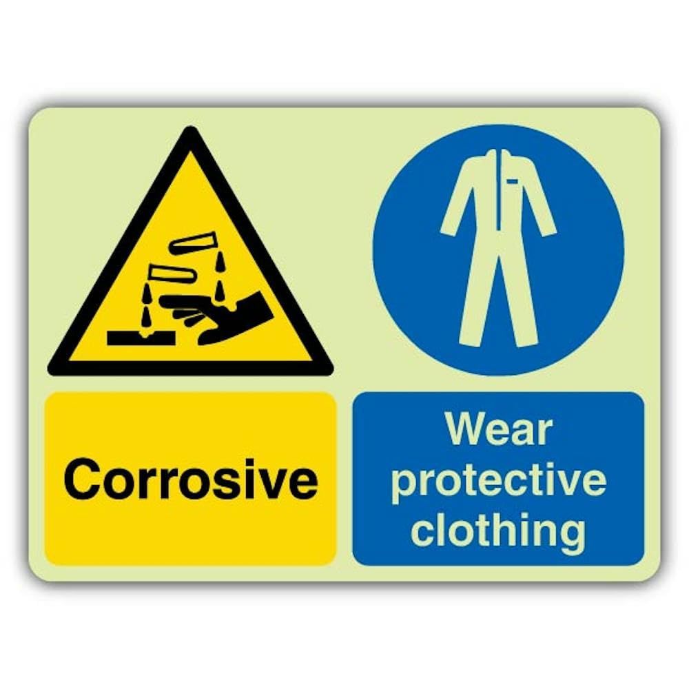 V Safety Glow In The Dark Corrosive - Señal protectora de ropa – 800 x 600 mm – Hecho de vinilo autoadhesivo de doble brillo – Señalización de advertencia de peligro – fabricado en Gran Bretaña