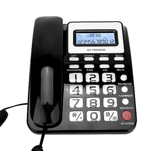 Plyisty Wired Desk Telephone with Speaker, Caller ID Display, Calculator, Clear Large Buttons, Phone Calls Record Checking, Mute Mode, Time Setting (Black)