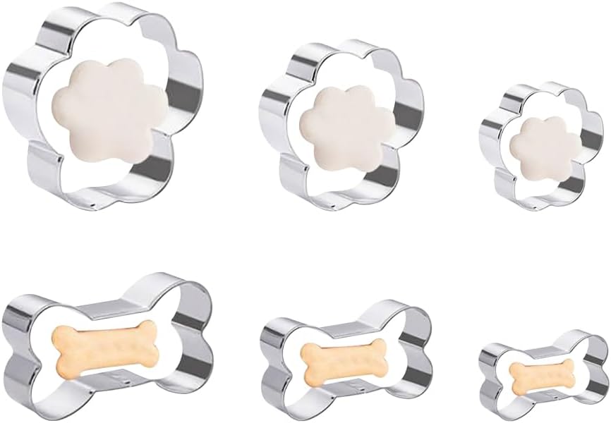 6 Pcs Bone and Dog Footprints Cookie Cutters Stainless
