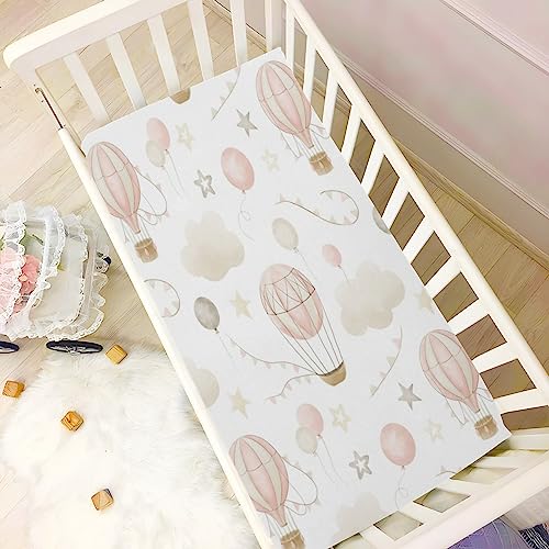 Image of Kigai Hot Air Balloon Clouds Crib Sheet for Boys and Girls Jersey Knit Fitted Crib Sheet Cozy Soft Breathable Baby Crib Sheet Standard Baby Sheet and Toddler Bed Sheet, 28 x 52 in