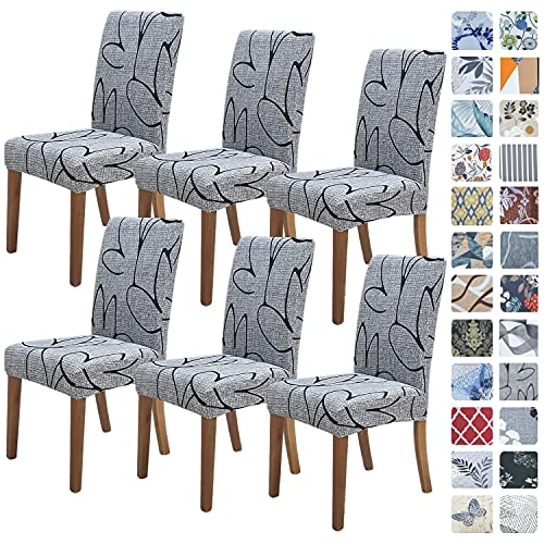Image of SPRINGRICO Chair Covers for Dining Room 6 Pack, Stretch Dining Chair Cover, Washable Spandex Kitchen Parsons Chair Slipcovers, Removable Seat Protector for Home or Party ( Set of 6, Lotus Gray)
