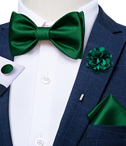 Image of DiBanGu Solid Color Bow Ties for Men Formal Satin Self Tied Bowtie with Lapel Pin Pocket Square Cufflinks for Wedding Party