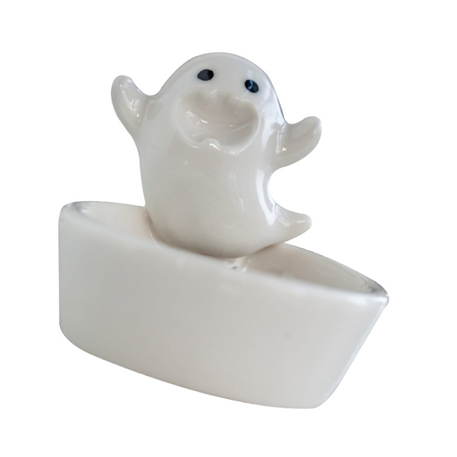 Buxuaaaa Ceramics Cartoon White Ghostly Stand Halloween Scented Tealight Stand Candlestick for Home and Decoration LED Compatibling Candleholder