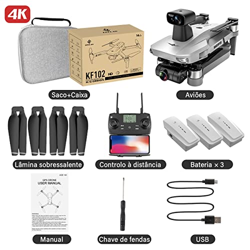 Drone KF102 Com Gimbal | Câmera em 4k | Gesture control | Precise GPS positioning | Smart follow | 2