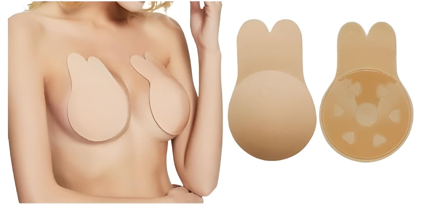 courtit's Women’s Silicone Push-Up Invisible Bra Tape | Self-Adhesive Strapless Backless Sticky Rabbit Shape Breast Lift Petals | Reusable 1 Pair-picture-34