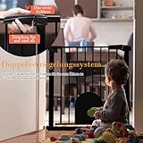 Aufun Treppenschutzgitter Türschutzgitter Kinder ohne Bohren, für 75-85 cm breit, Türgitter mit Druckbefestigung, selbstschließend, Metall Gitter, Hundesicherheitsgitter mit Katzenklappe (Schwarz)