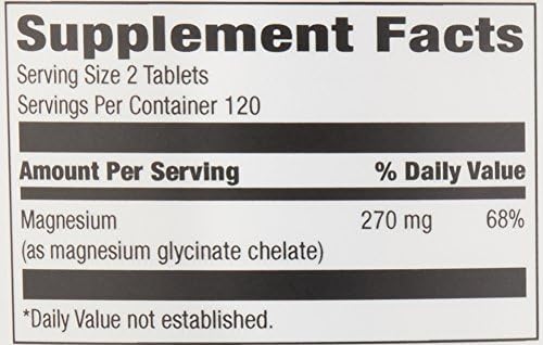 Amazon Elements Chelated Magnesium Glycinate, 270 mg per Serving (2 Tablets), Vegan, 240 Tablets (Packaging may vary)