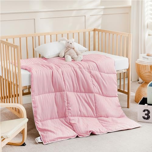 Image of ZPECC Toddler Down Alternative Comforter, 39x47 Hypoallergenic Baby Blanket Quilt, Soft Breathable Lightweight All Season Kids Duvet Insert for Crib Stroller Cot Daycare, Pink Stripe