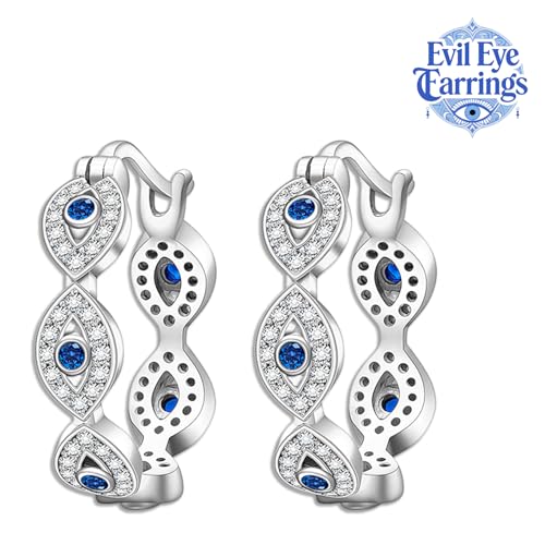 Evil Eye Hoop Earrings Sterling Silver Evil Eye Earrings for Women Lucky Dainty Cubic Zirconia White Gold Plated Christmas Jewelry3