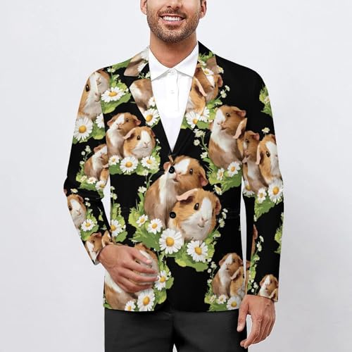 Guinea Pigs Daisy Flower Casual Men's Blazers Two Button Lapel Suits Jacket Lightweight Sport Coats2