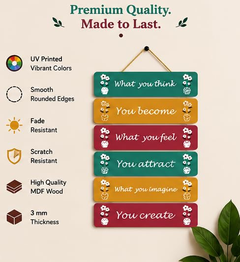 Image of Motivational Quote Wall Hanging for Home Decor | What You Think You Become, What You Feel You Attract, What You Imagine You Create MDF Wooden Wall Art | Office, Living Room & Meditation Decor (WH-48)