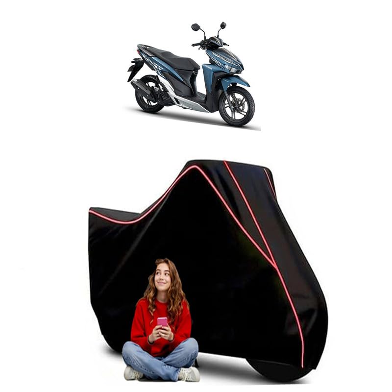 Image of Click 150i Standard Scooty Bike Cover Water Resistant Outdoor Use Universal Fit Scooters Motorcycles Heavy Duty UV Protection Dust Rain Scratch Resistant Elastic Bottom Black Blue Piping
