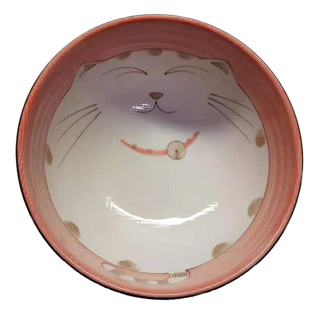 JapanBargain, Set mit 2 japanischen großen Porzellanschalen, Siebsuppe, Reis, Nudelsalat, Maneki Neko lächelnde Katze, 15,9 cm, hergestellt in Japan
