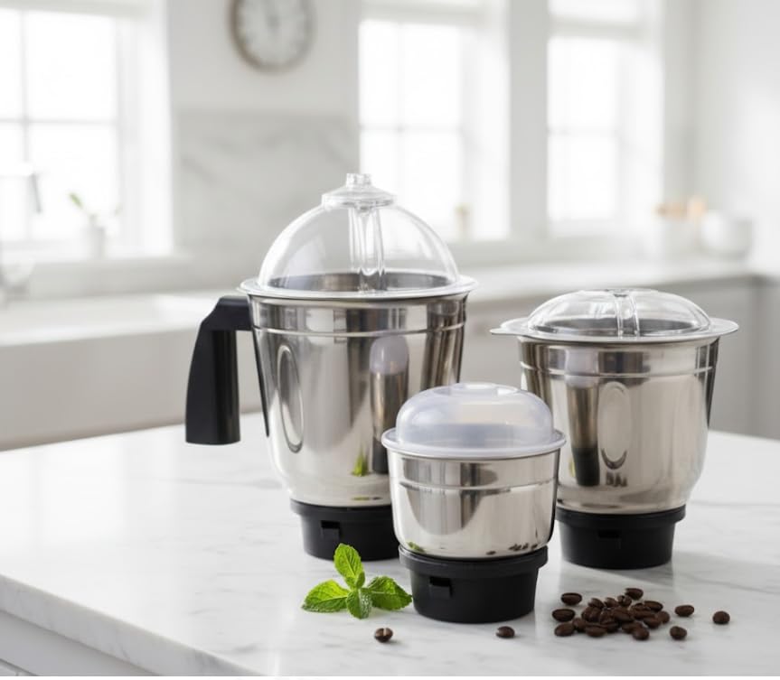 Image of Mixer Grinder Set with 3 Stainless Steel Jars - Multi-Purpose Kitchen Appliance for Efficient Food Processing and Blending