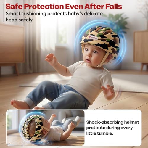 Image of StarAndDaisy Baby Safety Helmet for Head Protection | Soft Cotton Baby Helmet with Cushion Padding | Adjustable Baby Head Protector for Crawling & Walking Toddlers -Army