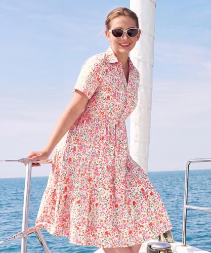 Image of CARCOS Plus Size Dresses for Curvy Women Collared Vneck Short Sleeve Dresses Midi Summer Ruffle Dress with Pocket XL-5XL