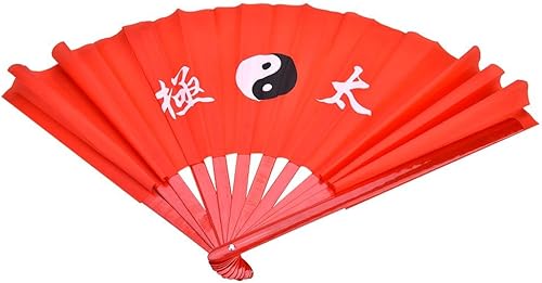 Miniatura 7 de Dioche Abanico de mano de seda plegable grande, ventilador chino de Kung Fu Tai Chi, ventilador de mano plegable de práctica de baile de seda de