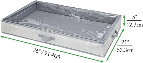 Miniatura 6 de mDesign Bolsa organizadora de tela suave debajo de la cama para ropa, accesorios, lino, panel superior de fácil visión, tapa con cremallera de 2