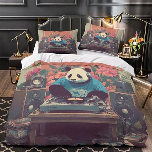 Parure de lit panda design rétro vintage avec housse 135x200cm douillette
