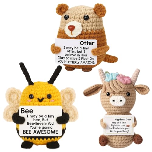 YSFVNP 5 Pcs Emotional Support Gift Positive Gifts Emotional Support Crochet Set with Plush Plants & Animals Uplifting Presents for Friends Colleagues & Exam Luck (Multicolor) (Multicolor 3)
