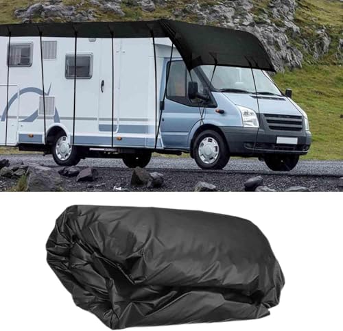 RV Travel Car Snow Guard Covers, Heavy Duty Polyester Oxford RV Trailer Rooftop Cover with Windproof Side-Straps and Buckles, RV(A,B,C)/ Motorhome Trailer/Camper Van Cover (Black_34.4Ft)