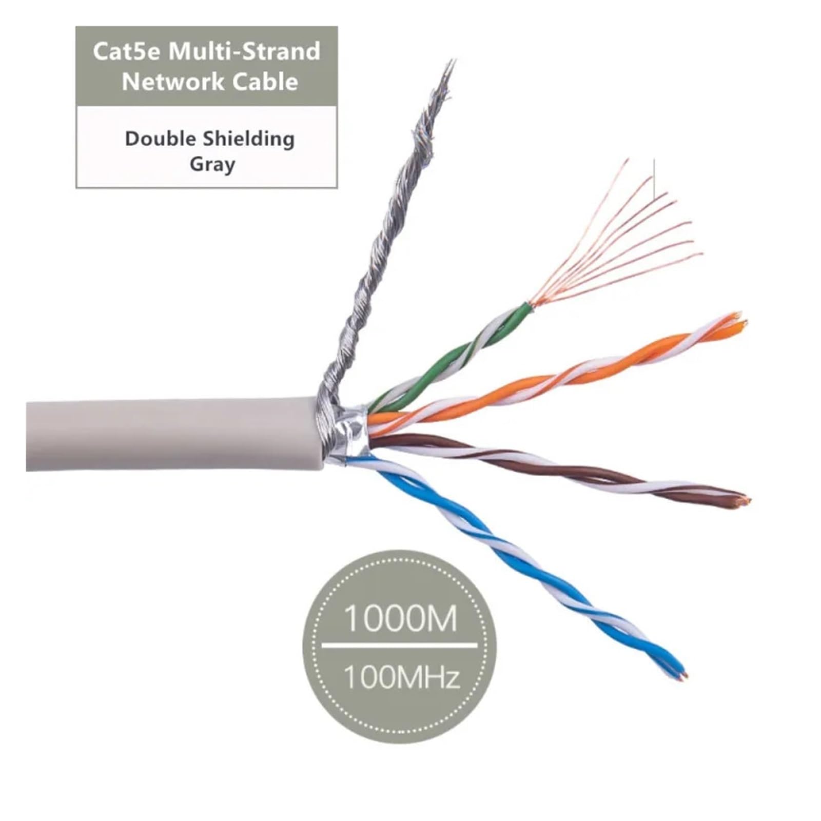Cavo LAN Internet RJ45 Cat5e Cavo di cablaggio di rete SFTP Cavo patch Ethernet a doppia schermatura Adatto for cavi di installazione in case, cavi di computer, fabbriche e altri luoghi ( Color : Gray