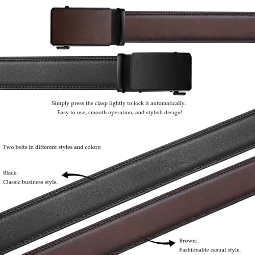 Image of DOOPAI Men's 2 Pack Ratchet Dress Belt - Adjustable 1 3 /8 inch Genuine Leather, Size Length Can Be Cut, With Gift Box