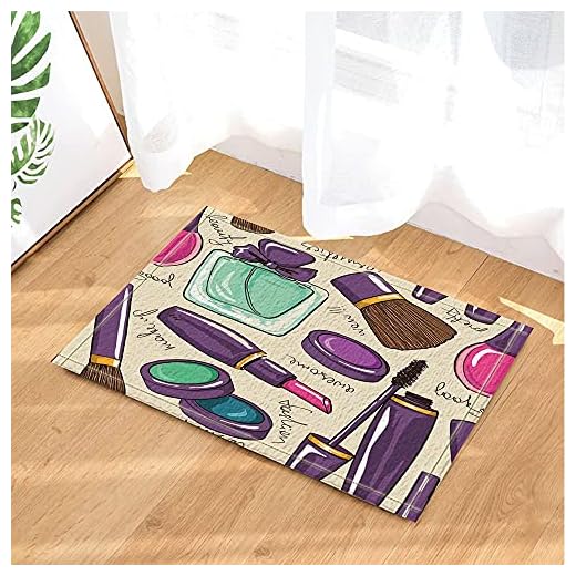 Flicka med kosmetisk dekorativ parfym och läppstift nagellacksborste Inomhus och utomhus halkfri badrumsmatta barn badrumsmatta dörrmatta 80 x 50 cm badrumstillbehör
