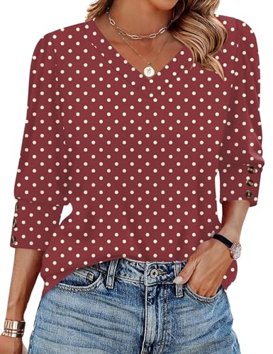 Ivicoer 3/4 Length Sleeve Womens Tops with Buttons V Neck Business Work Shirts Dressy Casual Blouses Summer Outfits Loose Fit