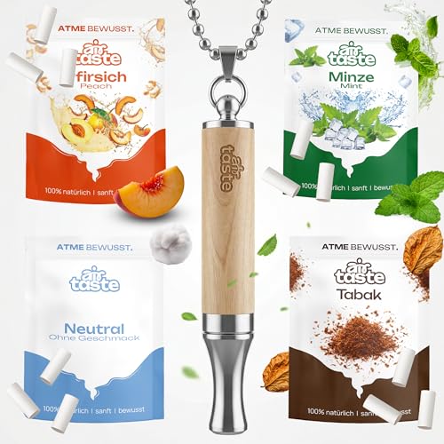 Airtaste® Rauchentwöhnung Atemkette mit mehr Widerstand – Raucherentwöhnung Hilfsmittel zum Rauchen aufhören – 9 Filter mit 1 Monat Vorrat – Atemkette mit Geschmack für bewusste Umstellung