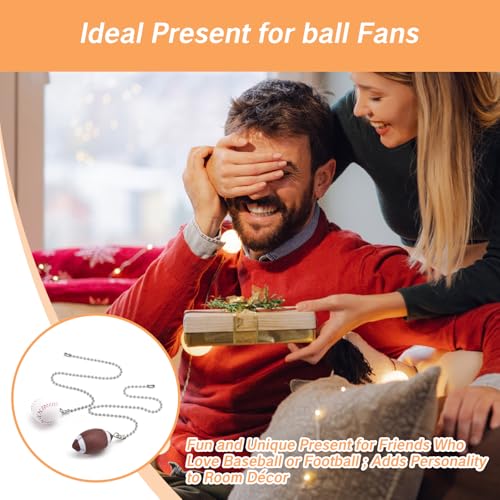 Image of BRBASAP 2Pcs Ceiling Baseball Football Pull Fan Chain Set 12'' Sports Fan Pulls Nickel Decorative Extension for Ceiling Light Lamp Fan Chains Unique Long Cord Puller Ornaments